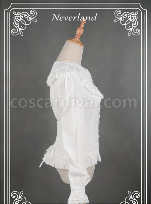 White Lace Lapel Chiffon Long-sleeved Lolita Blouse coscarnival
