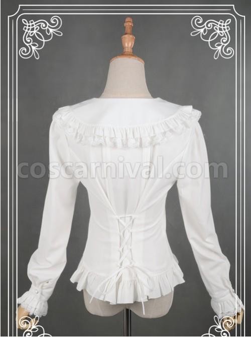 White Lace Lapel Chiffon Long-sleeved Lolita Blouse coscarnival