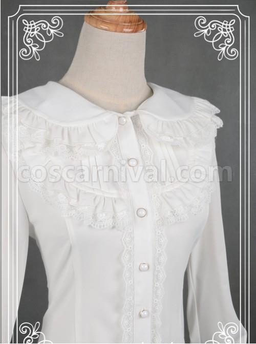 White Lace Lapel Chiffon Long-sleeved Lolita Blouse coscarnival