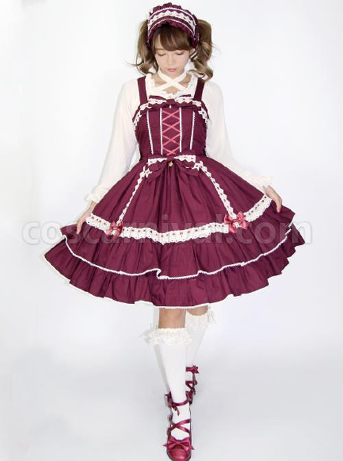 White-Lace-Pure-Color-Bowknot-Classic-Lolita-Sling-Dress-coscarnival-289