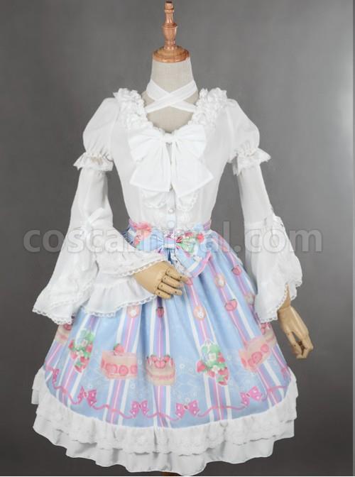 White Lace Short Sleeve And Flare Sleeve Lolita Hang The neck Blouse coscarnival