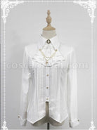 White Long Sleeve Cotton Stand Collar Bead Chain Lolita Blouse coscarnival