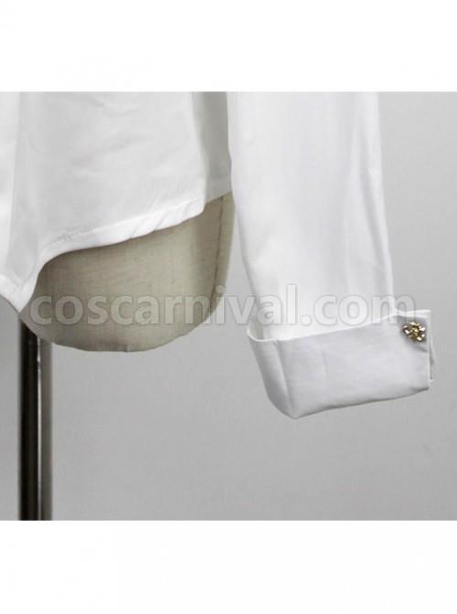 White Long Sleeve Cotton Stand Collar Bead Chain Lolita Blouse coscarnival