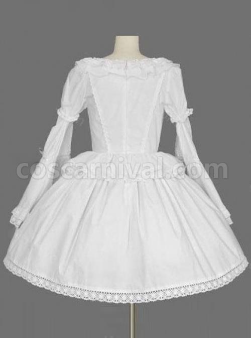 White Long Sleeves Lace Bows Gothic Lolita Dress coscarnival