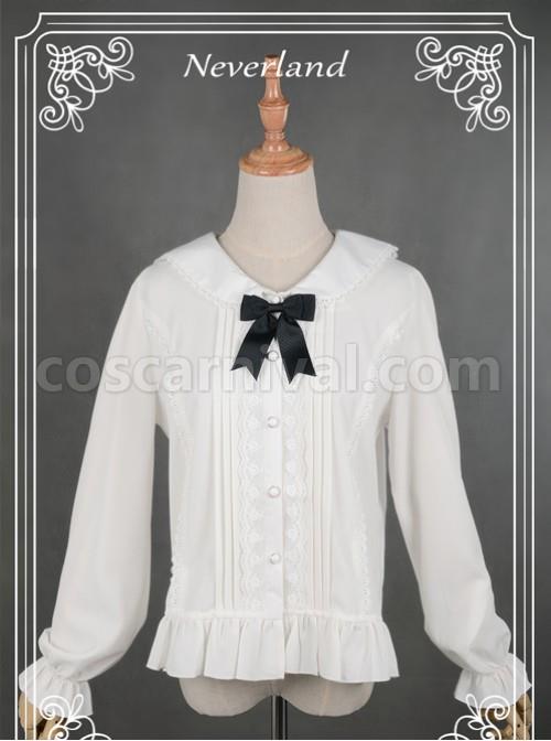 White Lovely Cat Ears Collar Long Sleeve Chiffon Lolita Blouse coscarnival