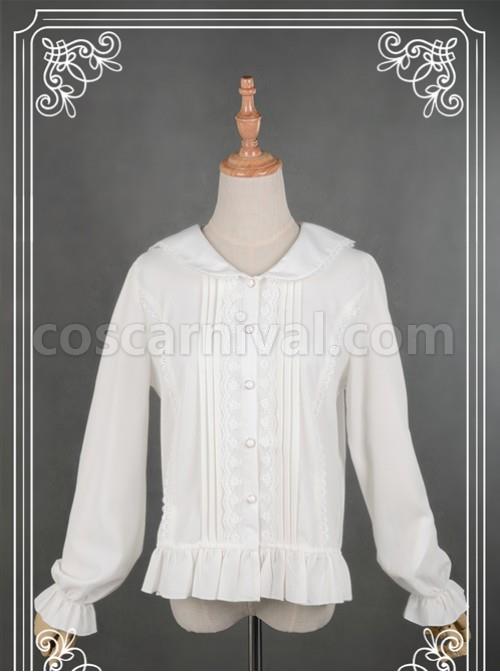 White Lovely Cat Ears Collar Long Sleeve Chiffon Lolita Blouse coscarnival