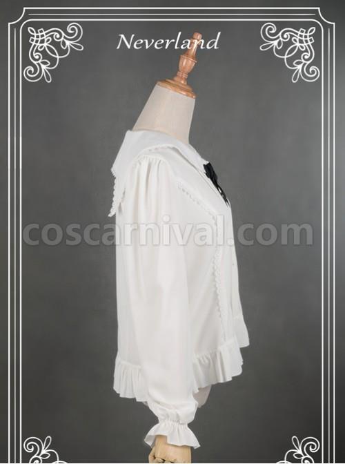 White Lovely Cat Ears Collar Long Sleeve Chiffon Lolita Blouse coscarnival