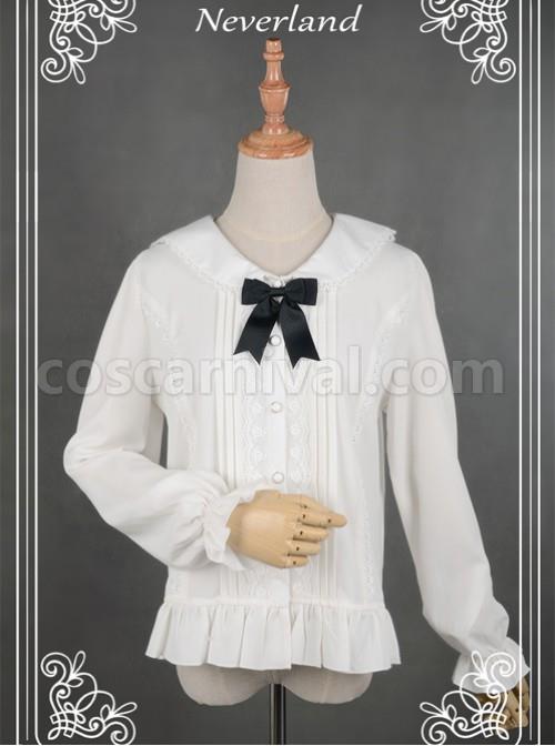 White Lovely Cat Ears Collar Long Sleeve Chiffon Lolita Blouse coscarnival