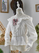 White Off Shoulder Ruffles Classic Lolita Long Sleeve Shirt coscarnival