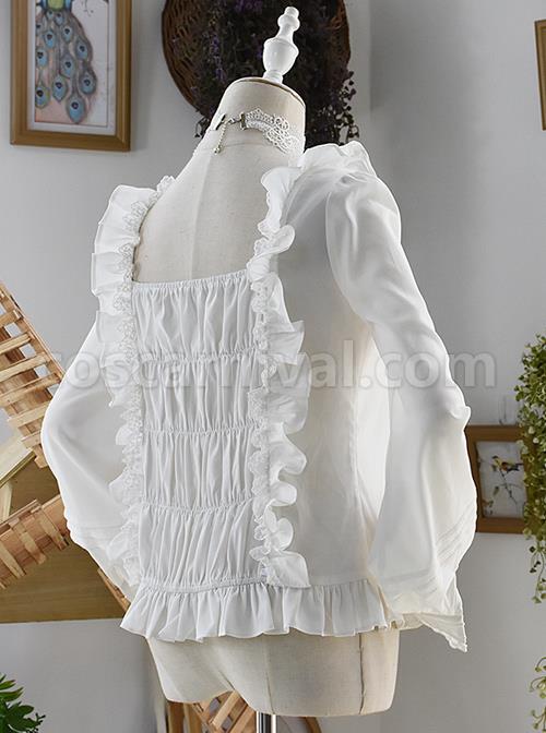White Off Shoulder Ruffles Classic Lolita Long Sleeve Shirt coscarnival