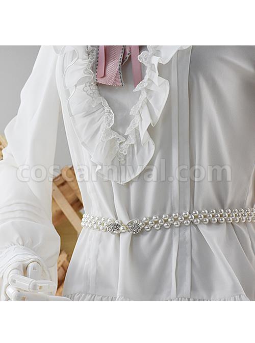 White Off Shoulder Ruffles Classic Lolita Long Sleeve Shirt coscarnival