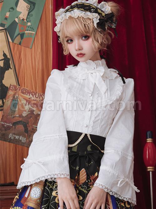 White Or Black High Collar Ruffle Classic Lolita Long Sleeve Shirt coscarnival