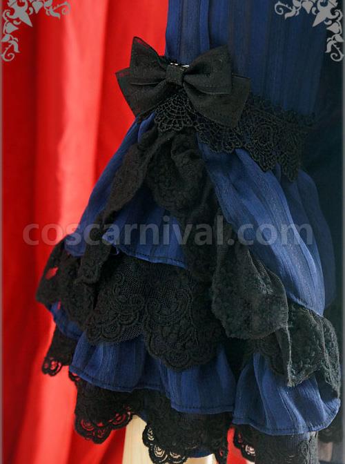 White Or Blue Chiffon Lace Doll Collar Bowknot Classic Lolita Trumpet Sleeve Shirt coscarnival