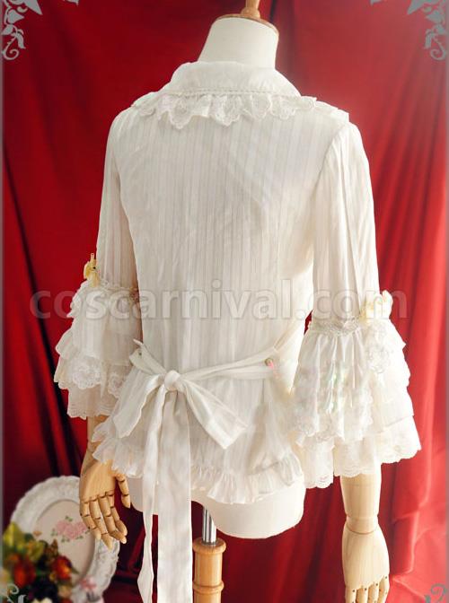 White Or Blue Chiffon Lace Doll Collar Bowknot Classic Lolita Trumpet Sleeve Shirt coscarnival
