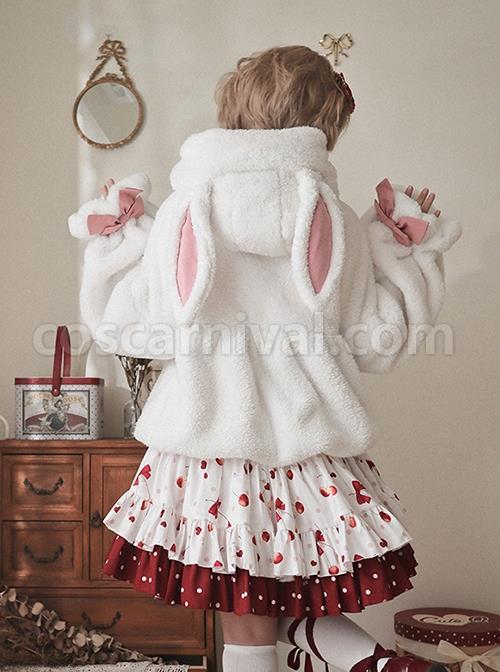 White Plush Cute Rabbit Ears Fluffy Lantern Sleeves Warm Sweet Lolita Blouse coscarnival