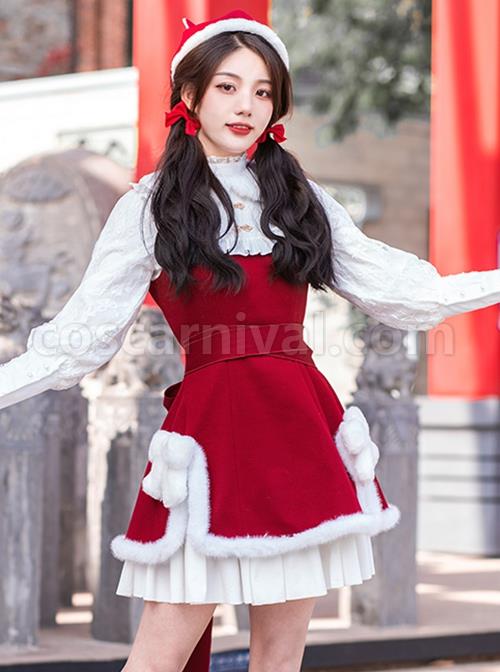 White-Plush-Round-Neck-Plush-Bow-Knot-Slit-Hem-Design-Winter-Classic-Lolita-Sleeveless-Dress-coscarnival-1885