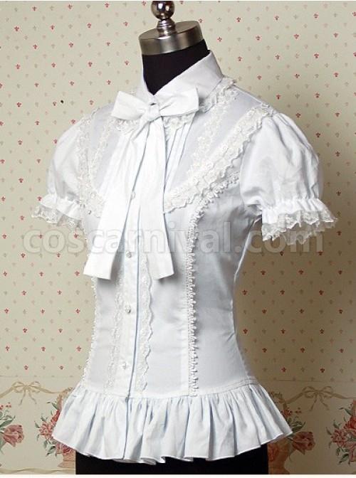 White Puff Short Sleeves Lolita Shirt coscarnival