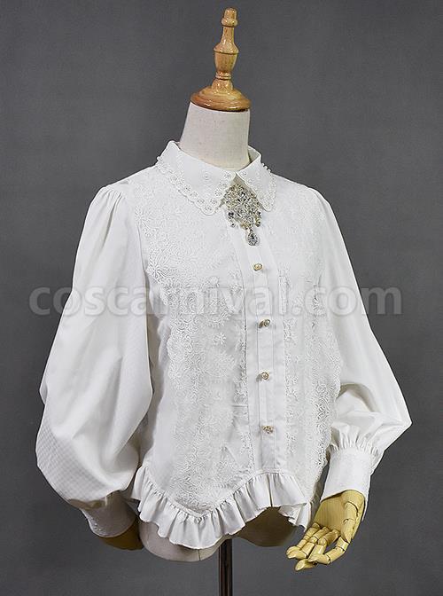 White Retro Hepburn Palace Style Embroidery Classic Lolita Shirt coscarnival