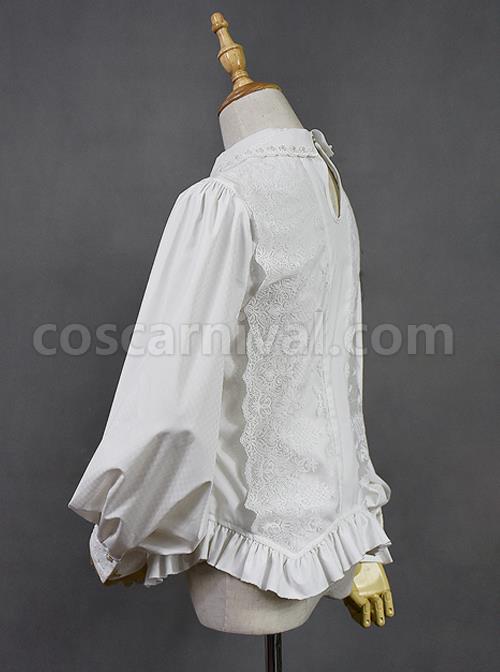 White Retro Hepburn Palace Style Embroidery Classic Lolita Shirt coscarnival