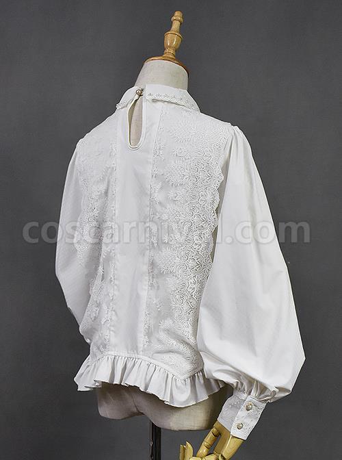 White Retro Hepburn Palace Style Embroidery Classic Lolita Shirt coscarnival