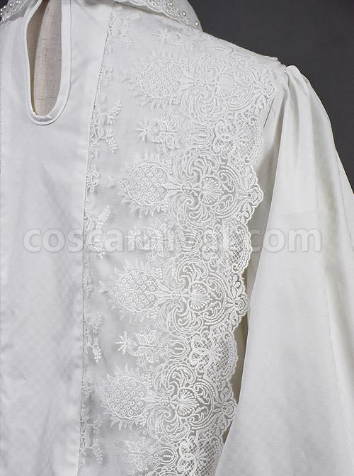 White Retro Hepburn Palace Style Embroidery Classic Lolita Shirt coscarnival