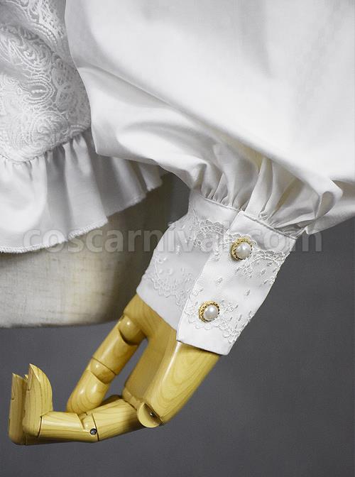 White Retro Hepburn Palace Style Embroidery Classic Lolita Shirt coscarnival