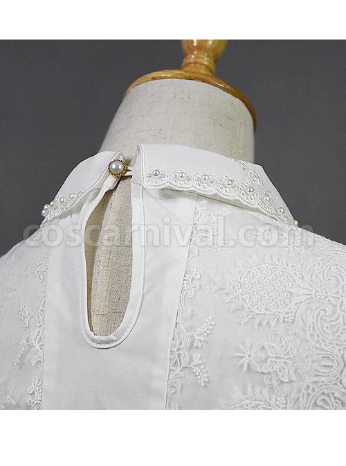 White Retro Hepburn Palace Style Embroidery Classic Lolita Shirt coscarnival