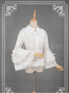 White Retro Mercerized Cotton Lace Flare Sleeve Lolita Blouse coscarnival