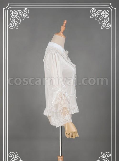 White Retro Mercerized Cotton Lace Flare Sleeve Lolita Blouse coscarnival