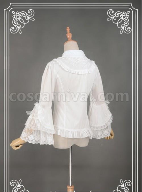 White Retro Mercerized Cotton Lace Flare Sleeve Lolita Blouse coscarnival