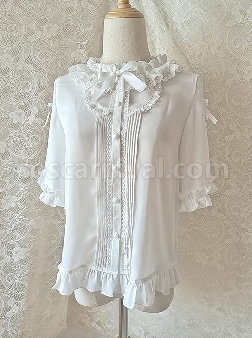 White Ruffle Doll Collar Classic Lolita Half Sleeve Princess Chiffon Loose Shirt coscarnival