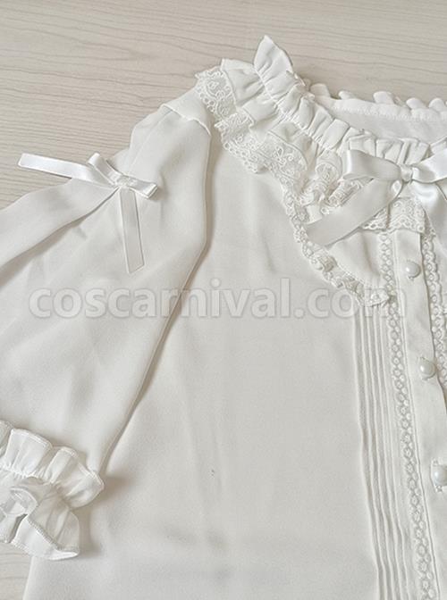 White Ruffle Doll Collar Classic Lolita Half Sleeve Princess Chiffon Loose Shirt coscarnival