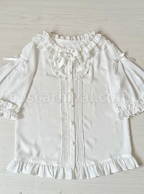White Ruffle Doll Collar Classic Lolita Half Sleeve Princess Chiffon Loose Shirt coscarnival