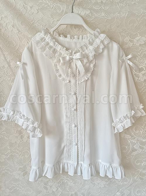 White Ruffle Doll Collar Classic Lolita Half Sleeve Princess Chiffon Loose Shirt coscarnival