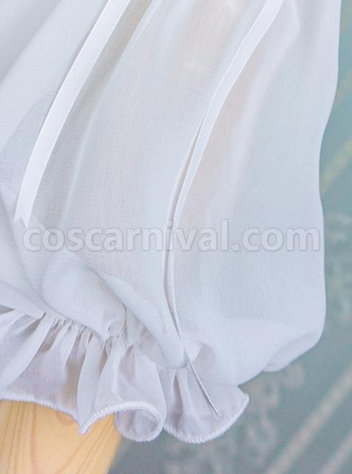 White Ruffled Lace Decoration Semi-Transparent Lantern Sleeve Fungus Edge Sweet Lolita Chiffon Half Sleeve Shirt coscarnival