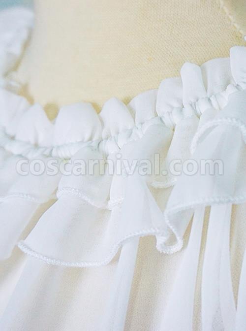 White Ruffled Lace Decoration Semi-Transparent Lantern Sleeve Fungus Edge Sweet Lolita Chiffon Half Sleeve Shirt coscarnival