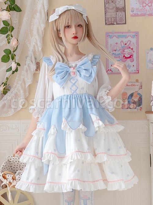 White Ruffled Lace Decoration Semi-Transparent Lantern Sleeve Fungus Edge Sweet Lolita Chiffon Half Sleeve Shirt coscarnival