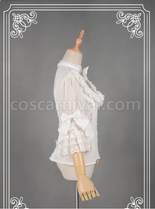 White Short Flare Sleeve Falbala Stand Collar Lolita Blouse coscarnival