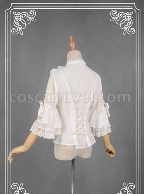 White Short Flare Sleeve Falbala Stand Collar Lolita Blouse coscarnival