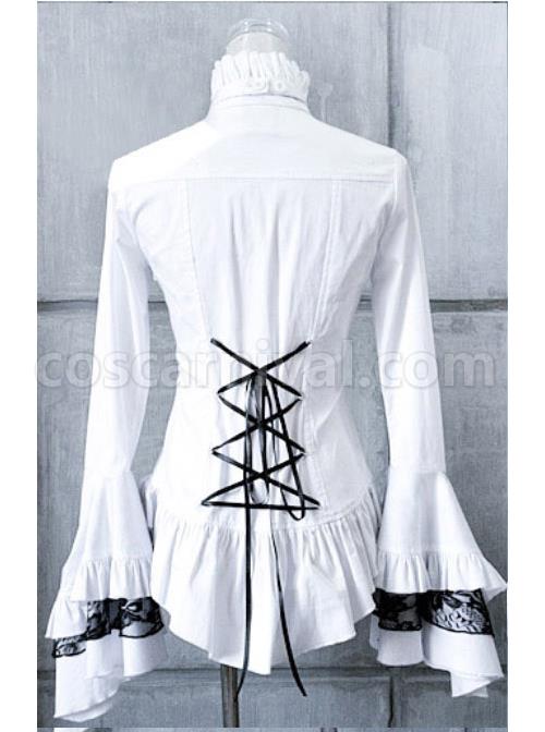 White Trumpet Sleeves Flounced Collar Slim Black Lace Gothic Lolita Shirt coscarnival