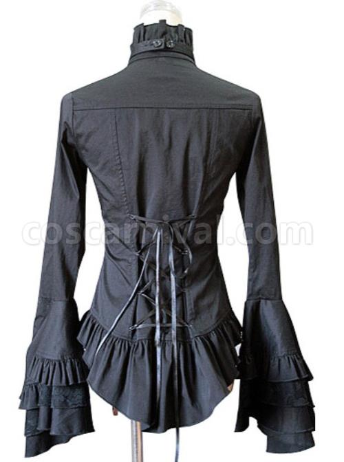 White Trumpet Sleeves Flounced Collar Slim Black Lace Gothic Lolita Shirt coscarnival