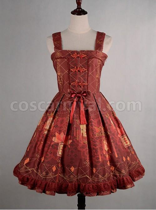 Wine-Red--Shirring-Lace-Up--Chinese-Palace-Lanterns-Lolita-Dress-coscarnival-4078