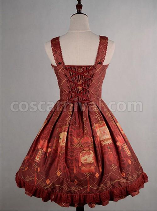 Wine-Red--Shirring-Lace-Up--Chinese-Palace-Lanterns-Lolita-Dress-coscarnival-4080