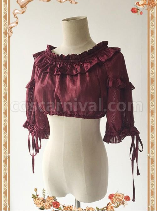 Wine Red Lovely Puff Sleeve Lolita Super Short Top coscarnival