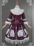 Wine-Red-Lovely-Stand-up-Collar-Detachable-Cuff-Aquarius-Printed-Dress-coscarnival-4075