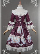 Wine-Red-Lovely-Stand-up-Collar-Detachable-Cuff-Aquarius-Printed-Dress-coscarnival-4077