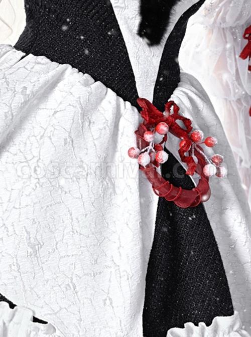 Winter Carol Series Gothic Christmas Plush V-Neck Tube Top Design Sharp Corner Hem Plush Ball Decoration Gothic Lolita Sleeveless Dress Set coscarnival