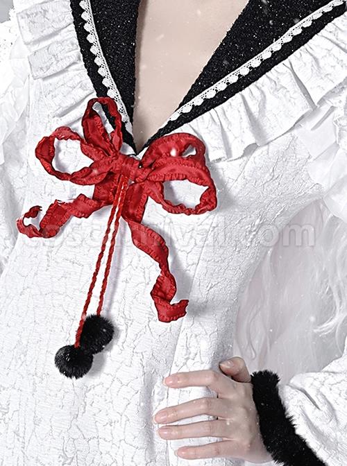 Winter Carol Series Retro V-Shaped Large Lapel Shoulder Lace See-Through Sexy Bell Sleeve Gothic Lolita Long-Sleeved Dress coscarnival