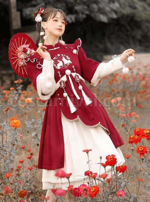 Winter-Strawberry-Rabbit-Series-Chinese-Style-Improved-Embroidery-Tassel-Autumn-Winter-White-Skirt-Classic-Lolita-Long-Sleeved-Dress-Set-coscarnival-1867