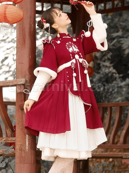 Winter-Strawberry-Rabbit-Series-Chinese-Style-Improved-Embroidery-Tassel-Autumn-Winter-White-Skirt-Classic-Lolita-Long-Sleeved-Dress-Set-coscarnival-1872
